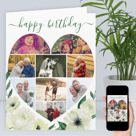 ハート9フォトコラージホワイトローズハッピーバースデー カード