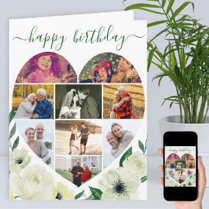 ハート9フォトコラージホワイトローズハッピーバースデー カード