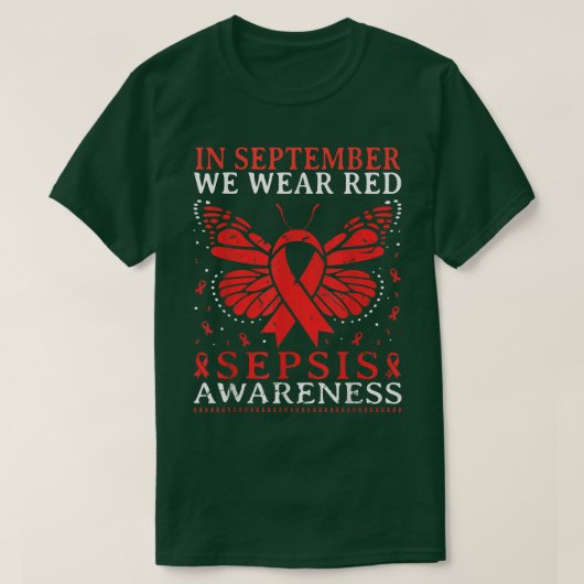 ハート9月我々衣服赤敗血症認識度リ Tシャツ (デザイン正面)