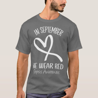 ハート9月我々衣服赤敗血症認識度リ Tシャツ