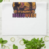 ハート いつだってハロウィン 魔女の釜 ツリー 牛 キッチンタオル (折り畳み)