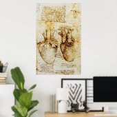 ハート、その血管、レオナルド・ダ・ヴィンチ、セピア ポスター (ホームオフィス)