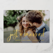 ハート |たった今結婚しましたゴールドフォイル発表 箔招待状 (正面)