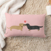 ハート|のかわいいウインナー犬愛のダックスフントのキス ランバークッション (ブランケット)