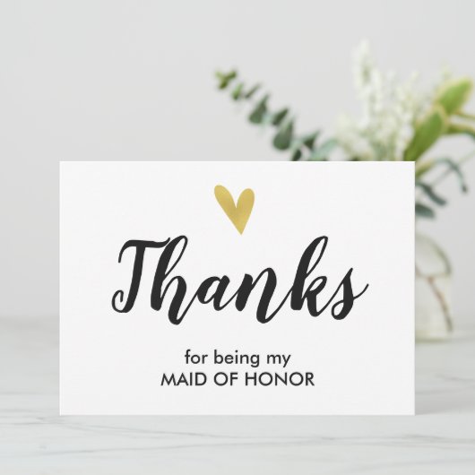 ハート|は私のメイド・オブ・オーナー（花嫁付き添い人）カードであることのために感謝していしています サンキューカード (スタンド正面)