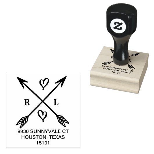 ハート&アローズモノグラムラウンド差出人住所スタンプ ラバースタンプ (押印)