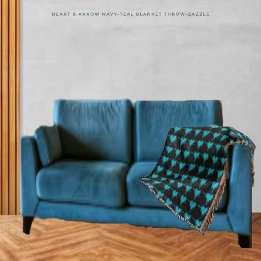 ハート&アローネイビーティール(緑がかった色)ブランケット スローブランケット