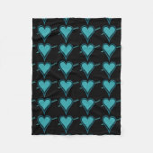 ハート&アロー – ネイビー – ティール(緑がかった色) フリースブランケット (正面)