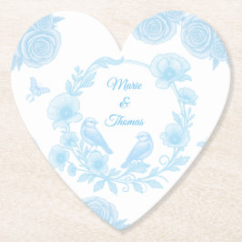 ハート ウェディング 💙 名前入り フローラル ペーパーコースター