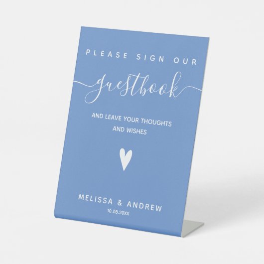 ハート&エレガントスクリプト – 結婚のゲストブック署名 台座サイン (正面)