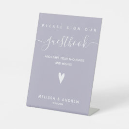 ハート&エレガントスクリプト – 結婚のゲストブック署名 台座サイン