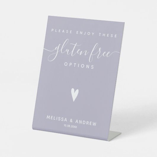 ハート&エレガントスクリプ結婚ト – Gluten Free Food 台座サイン (正面)