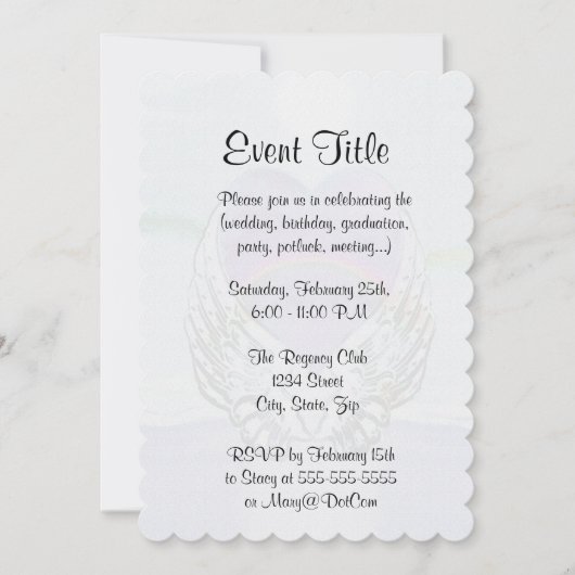 ハート、エンジェルの翼 & 海 招待状 (正面)