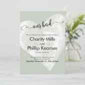 ハート オン セージ グリーン 私たちの悪い延期された結婚式のカード (スタンド正面)