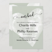 ハート オン セージ グリーン 私たちの悪い延期された結婚式のカード (正面/裏面)