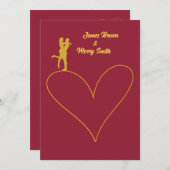 ハート・カップル・イン・ラブ・グラマラス・ゴールデン結婚ズ 招待状 (正面/裏面)