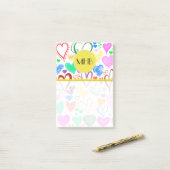 ハート、カラフルハート、モノグラムのパターン ポストイット (デスク上)