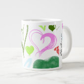 ハート、カラフルハート、名前のパターン ジャンボコーヒーマグカップ (正面右)