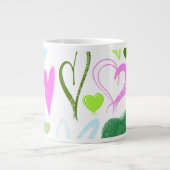 ハート、カラフルハート、名前のパターン ジャンボコーヒーマグカップ (正面)