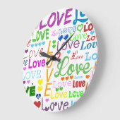 ハート、カラフルハート、愛のパターン ラージ壁時計 (傾斜)