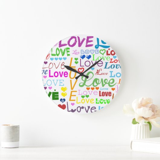 ハート、カラフルハート、愛のパターン ラージ壁時計 (ホーム)