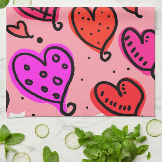 ハート キッチンタオル (折り畳み)