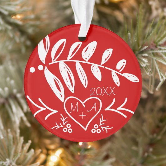 ハート・クリスマスの写真とイニシャル オーナメント (ツリー)