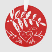ハート・クリスマスの写真とイニシャル オーナメント (正面)