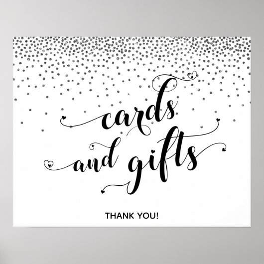 ハート&シルバー、カードとギフトの披露宴サイン ポスター (正面)