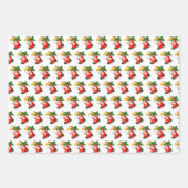 ハート、ストッキング、クリスマス小妖精や小人オン赤 ラッピングペーパーシート (正面2)