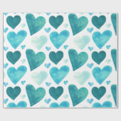 ハート-ティール（緑がかった色）の水彩画のハート ラッピングペーパー (フラット)