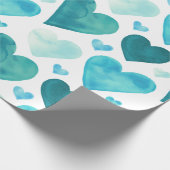ハート-ティール（緑がかった色）の水彩画のハート ラッピングペーパー (角)