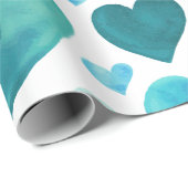 ハート-ティール（緑がかった色）の水彩画のハート ラッピングペーパー (ロールコーナー)