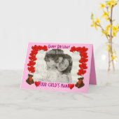 ハート&テディベアon pink カード (黄色い花)