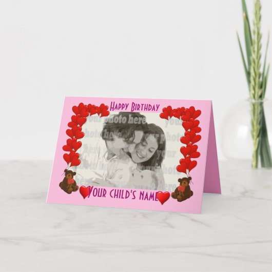 ハート&テディベアon pink カード (正面)