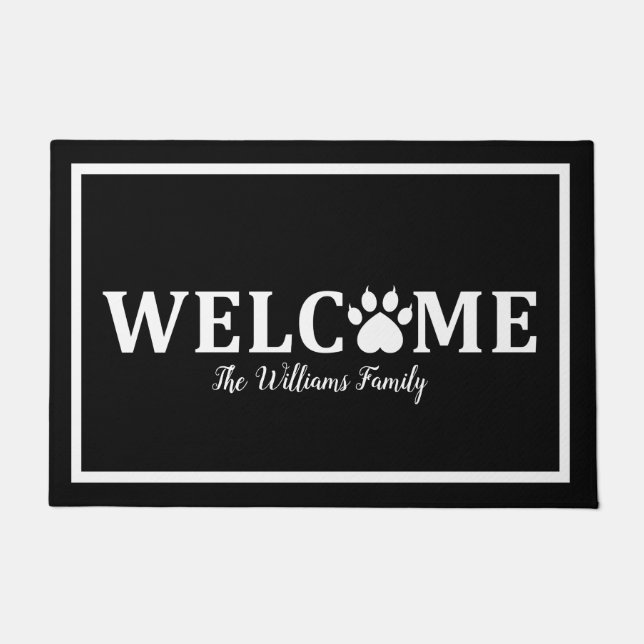 ハート·ドッグ·ポー印刷-ようこそパーソナライズされた- ドアマット (正面)