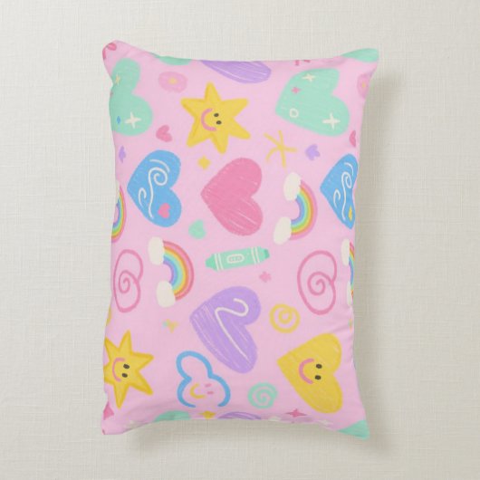 ハート&ドードル装飾用クッションかわいいキッドコアアクセント アクセントクッション (裏面(縦))