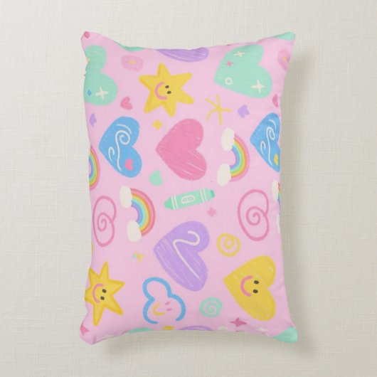 ハート&ドードル装飾用クッションかわいいキッドコアアクセント アクセントクッション (正面(垂直))