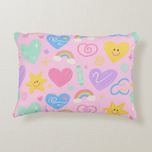 ハート&ドードル装飾用クッションかわいいキッドコアアクセント アクセントクッション (裏面)