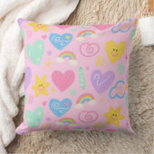 ハート&ドードル装飾用クッションかわいいキッドコアアクセント クッション (ブランケット)