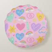 ハート&ドードル装飾用クッションかわいいキッドコアアクセント ラウンドクッション (裏面)