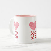 ハート、ハグnキスXOXOマグ ツートーンマグカップ (正面左)