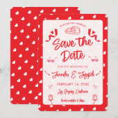 ハート ハッピー バレンタインデー モダン ラブ パターン 招待状 (正面/裏面)