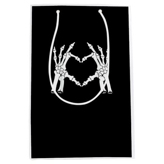 ハート – ハロウィーンのスケルトンハンド ミディアムペーパーバッグ (正面)