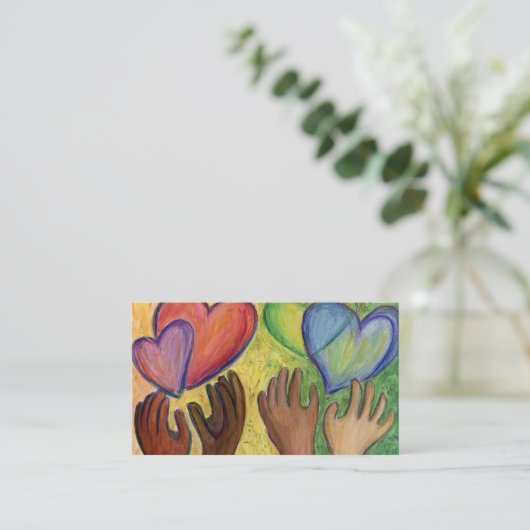 ハート&ハンズラブ多様性アートビジネスカード 名刺 (スタンド正面)