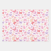 ハート バタフライ ピンク 白 グレー ラッピングペーパーシート (正面3)