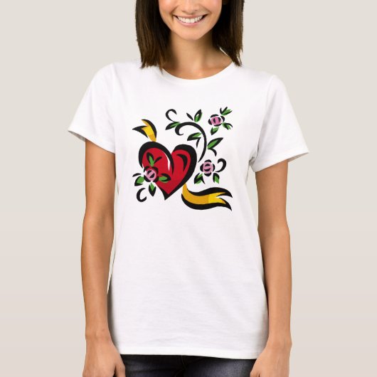 ハート、バラ、リボン Tシャツ (正面)