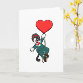 ハート・バルーン付きグルーミング猫 カード (黄色い花)