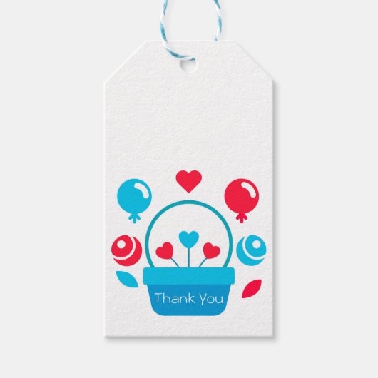 ハート、バルーン、ハートバスケット ギフトタグ (正面)
