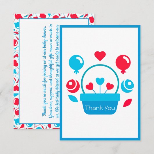 ハート、バルーン、ハートバスケット サンキューカード (正面/裏面)